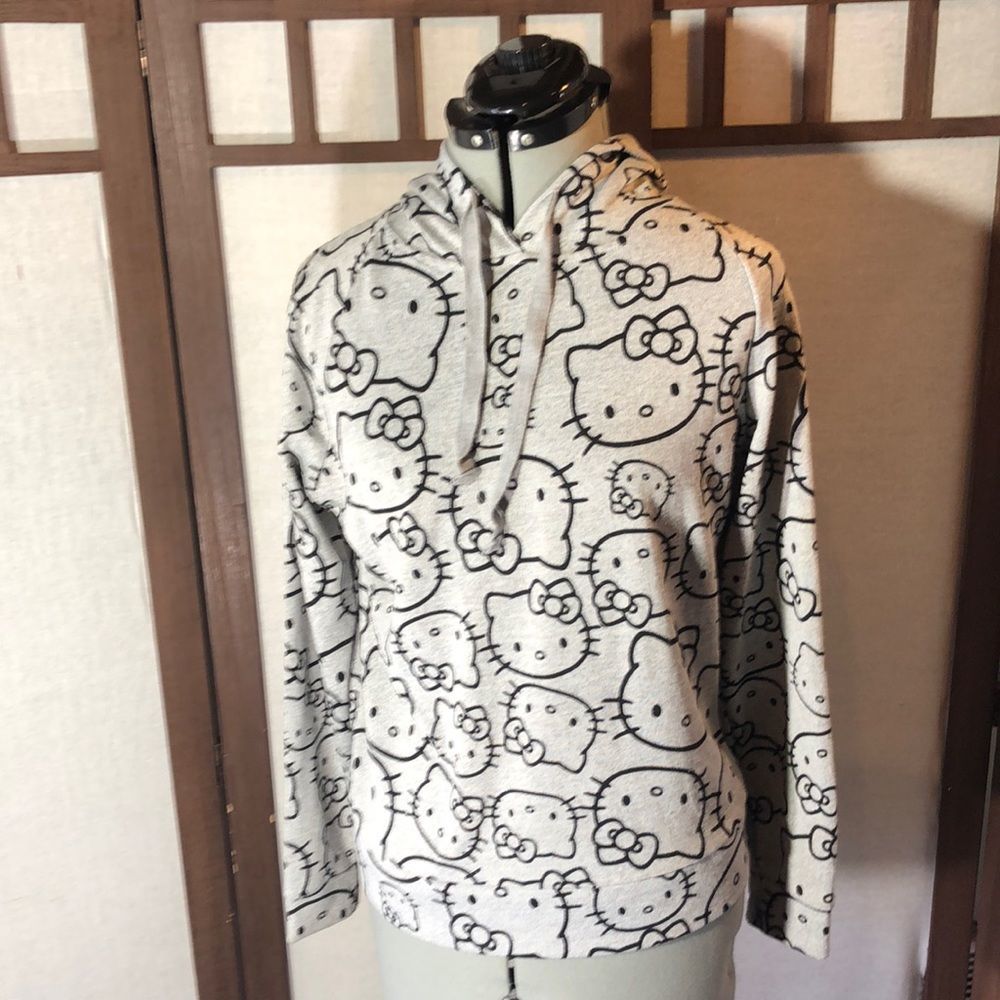 Hello Kitty hoodie by Sanrio sz Med. / grey with black outlines of Hello Kitty